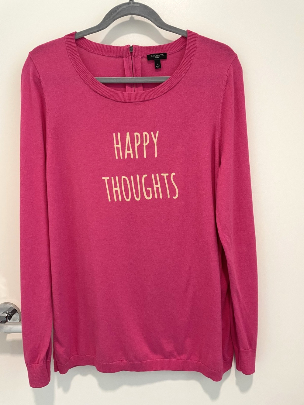 Talbots Plus 0X XL Pink Happy Thoughts Graphic Sweater Cotton Pullover
